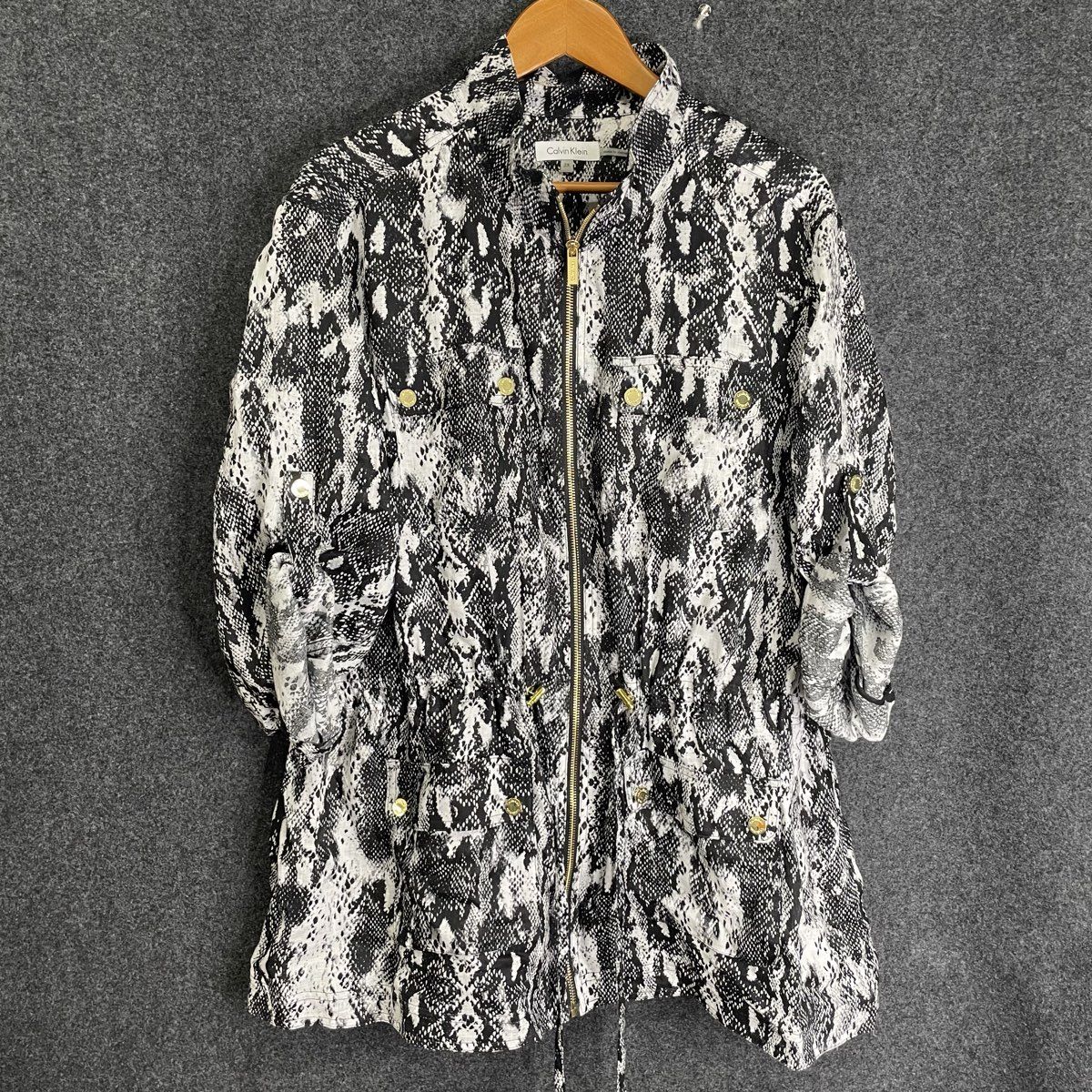 Calvin Klein Women's Black White Snake Print Linen Utility Shirt Jacket Sz 2XL