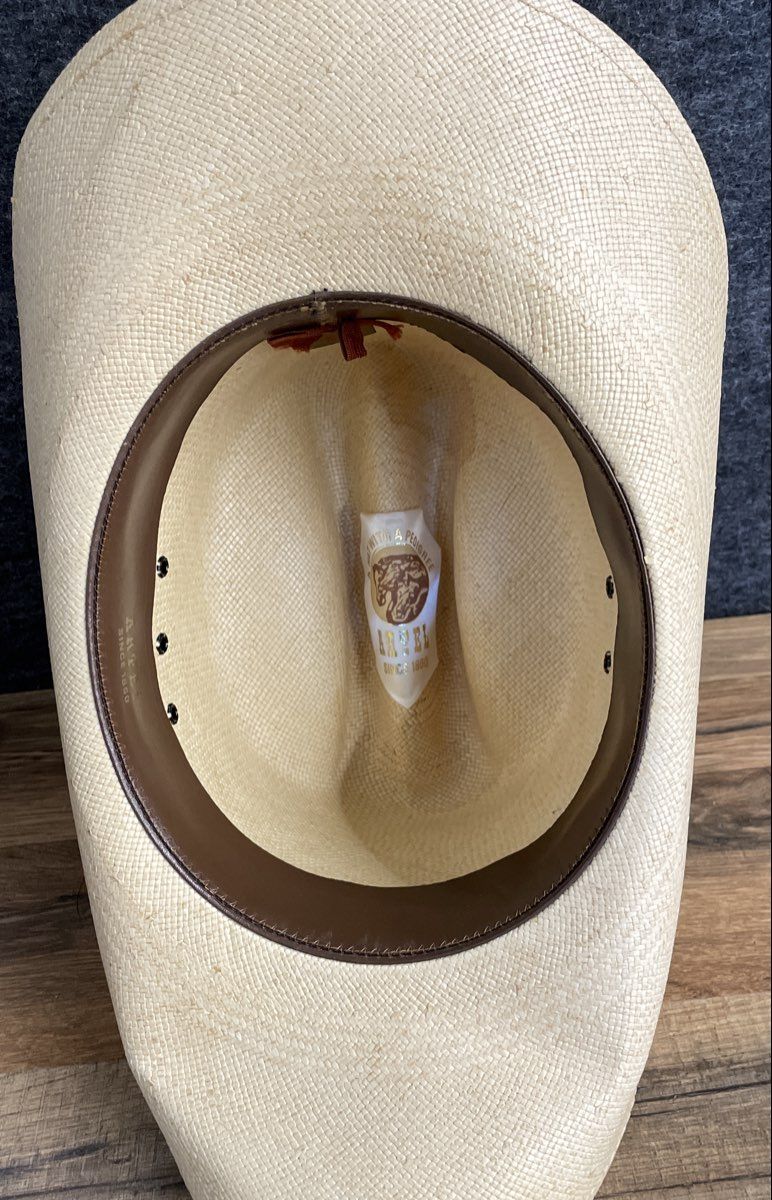 Vintage Artel Men's Tan Woven Straw Western Cowboy Hat Sz 6 7/8