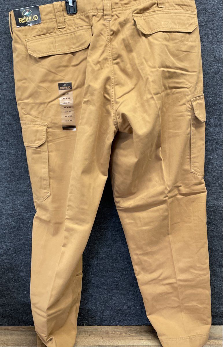 RedHead Men's Tan Flannel Lined Canvas Cargo Utility Pants NWT Size 42x32