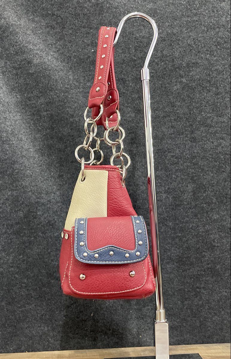 Texas Lone Star Red White Blue Leather Western Shoulder Bag Rhinestone Satchel
