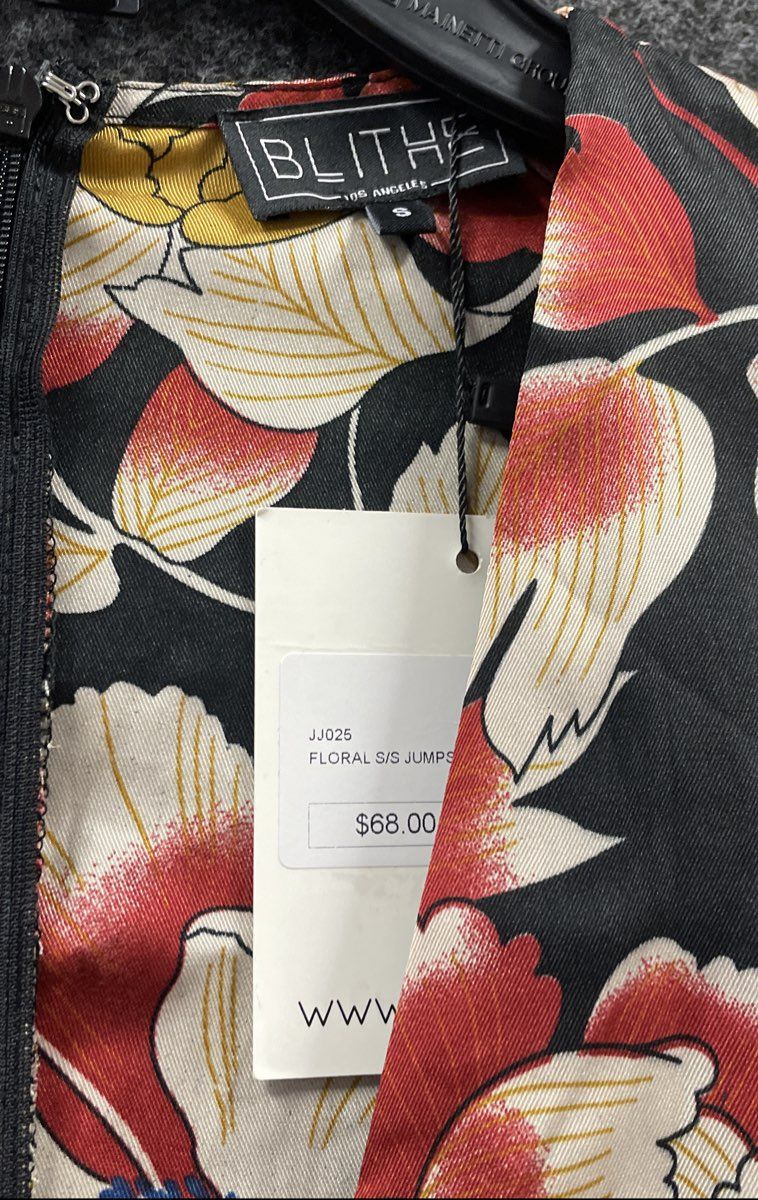 Blithe Women's Black Floral Wide Leg Jumpsuit V-Neck Short Sleeve Sz S NWT