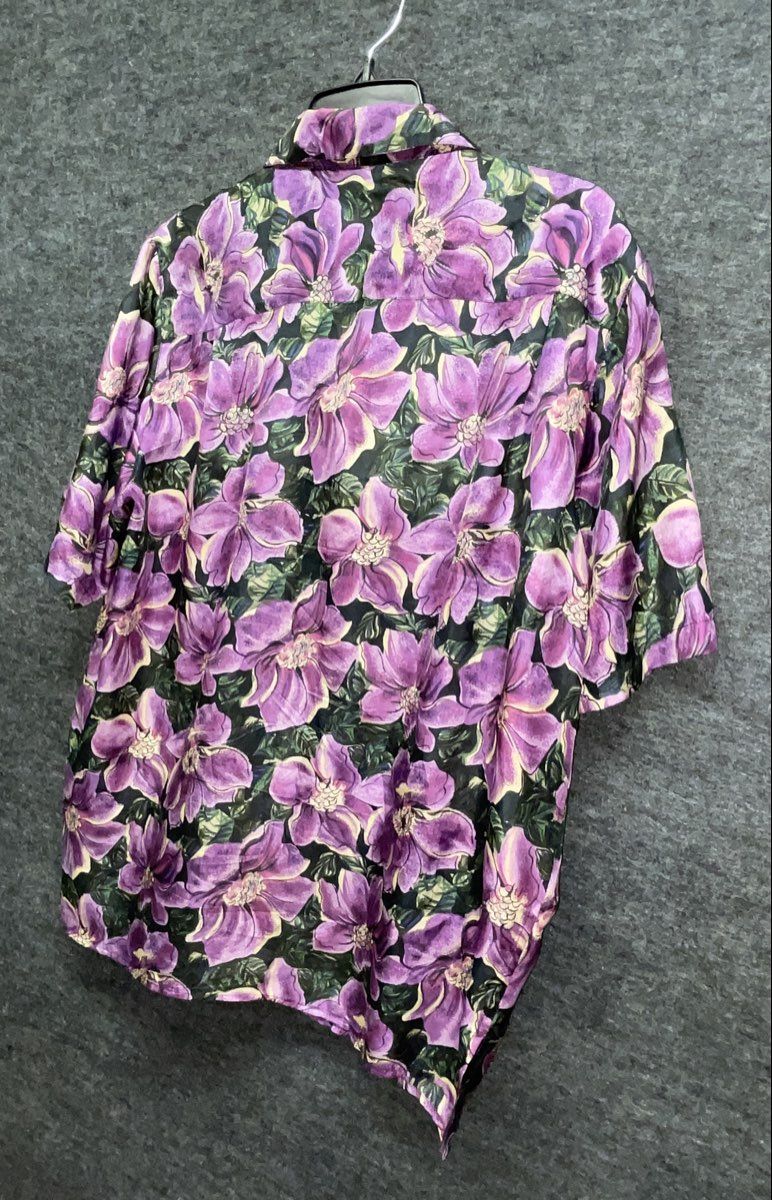 Vintage 90s Bogari Women's Purple Floral 100% Silk Blouse Sz L