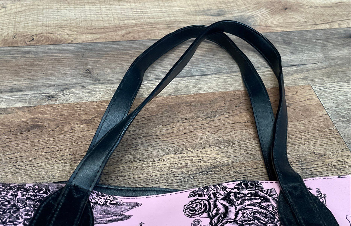 Victoria's Secret Pink & Black Floral Leather Large Tote Bag Handbag