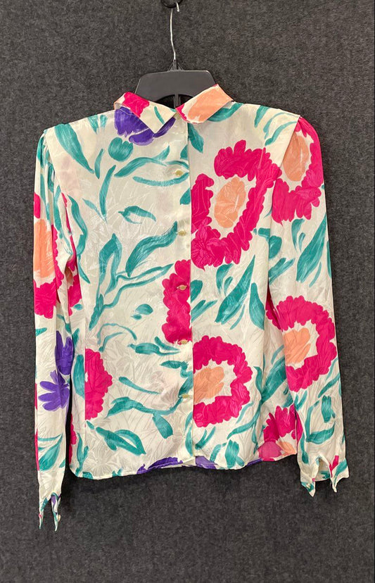 Vintage 80s Sonya Ratay for San Andre Women's Floral Button Back Blouse Sz S