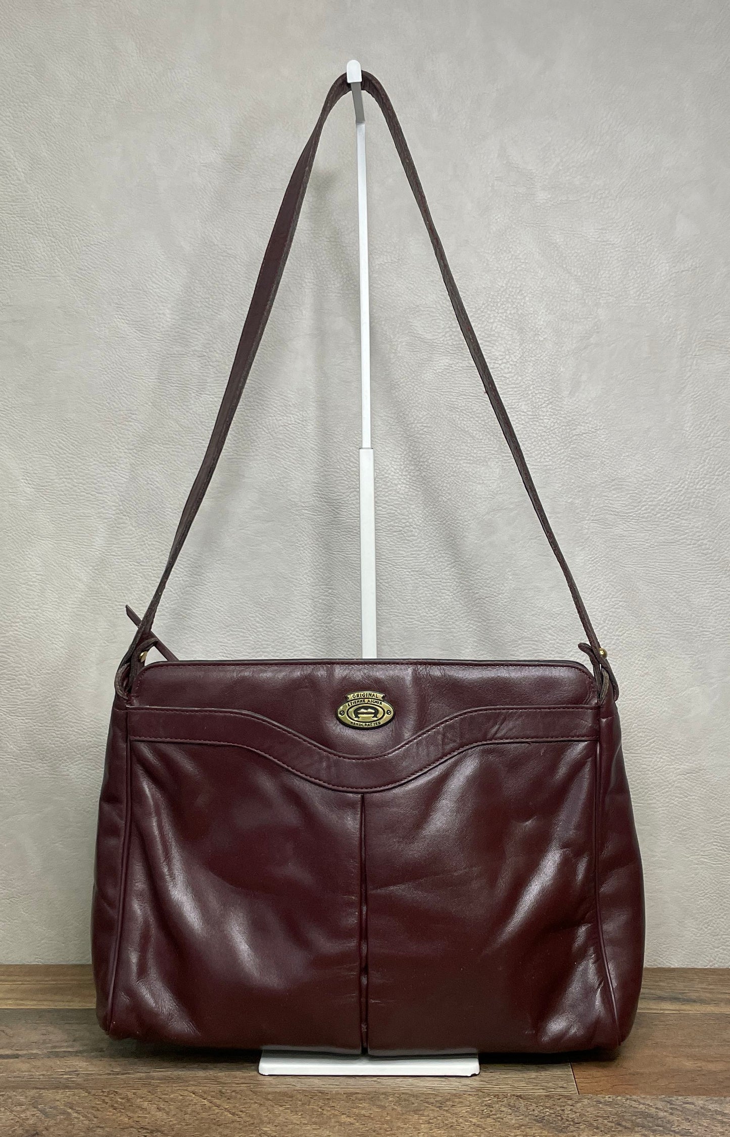 Vintage Etienne Aigner Burgundy Leather Shoulder Crossbody Bag Brass Hardware