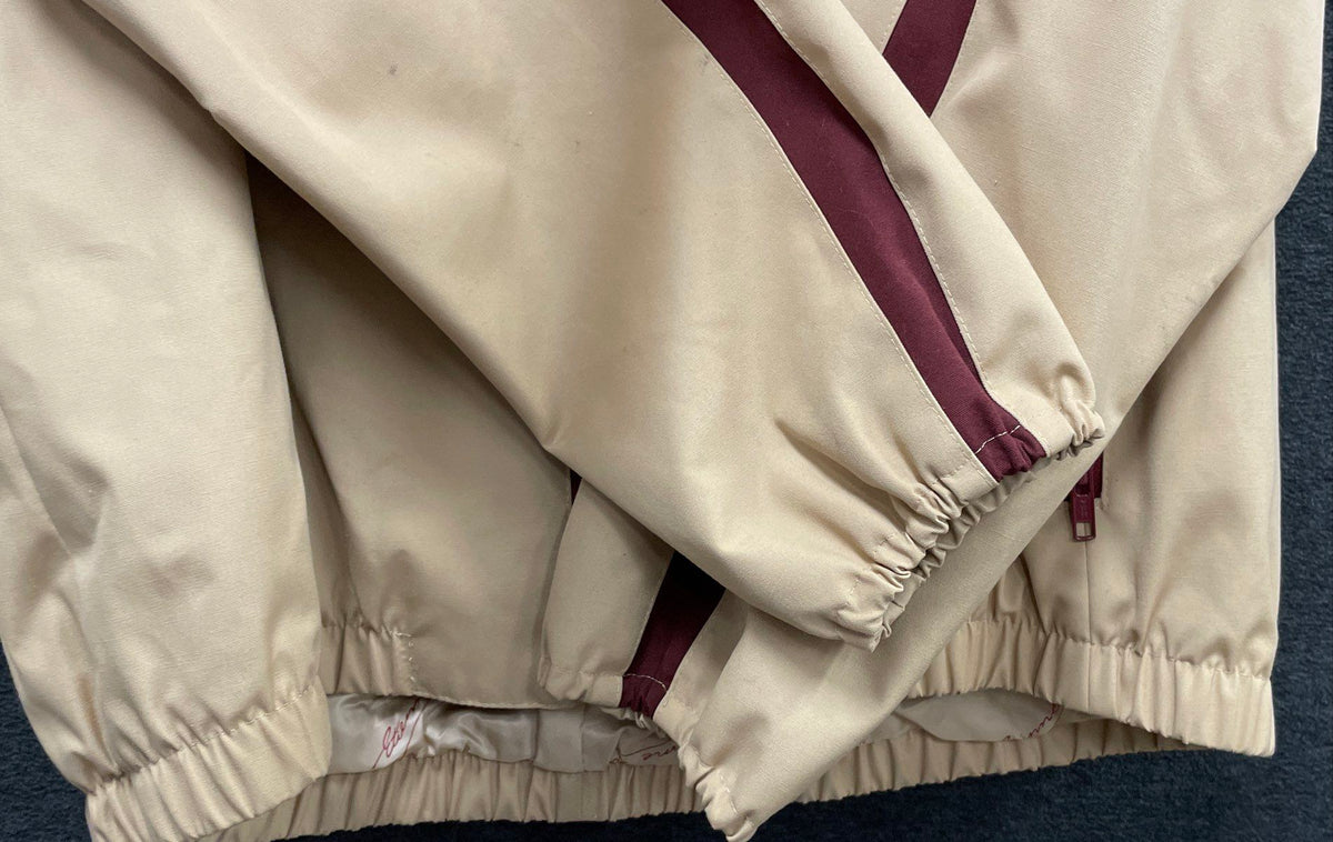 Vintage 90s Etienne Aigner Women's Tan Burgundy Stripe Windbreaker Jacket Sz 14