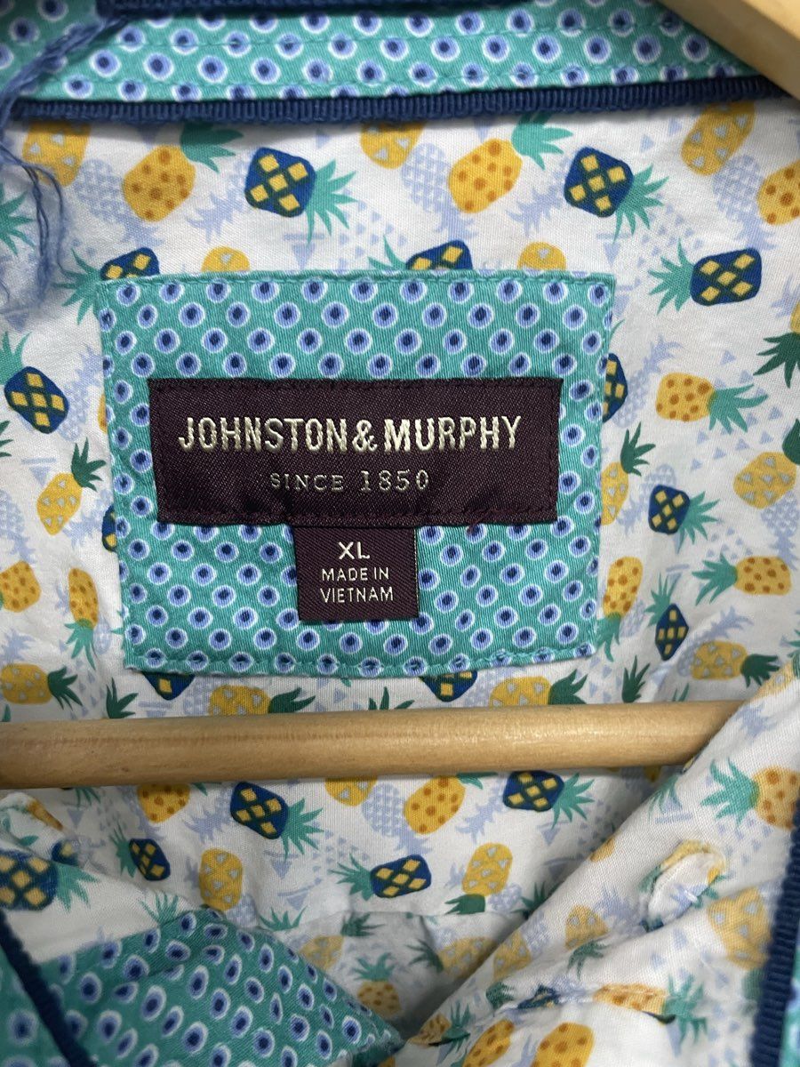 Johnston & Murphy Men's Short Sleeve Button Up White Pineapple Print Shirt Sz XL