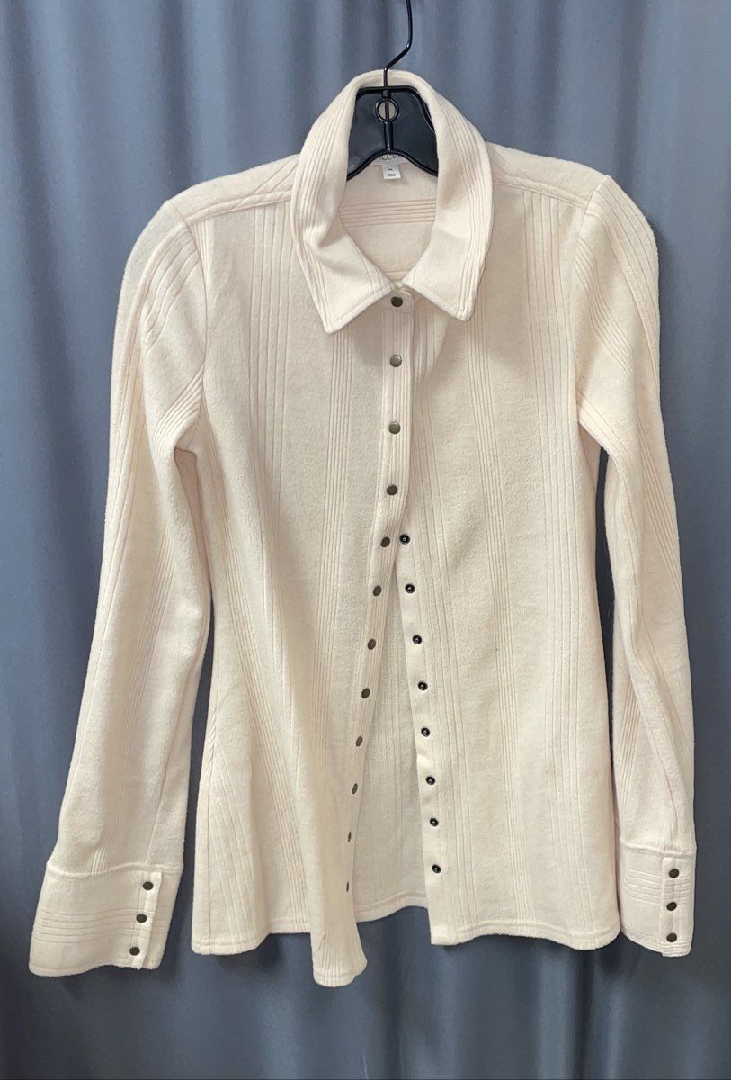 Pilcro Women's Cream Ribbed Knit Snap Front Button Up Sweater Top Sz XS