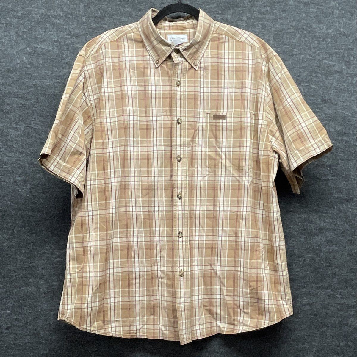 Carhartt Men's Tan Plaid Cotton Short Sleeve Button Up Shirt Model S185BUC Sz XL