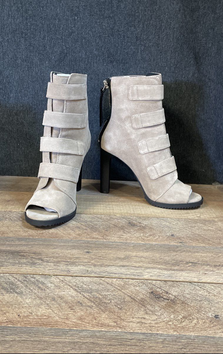 DKNY Beige Suede Open Toe High Heel Ankle Boots K3081801 Size 9M