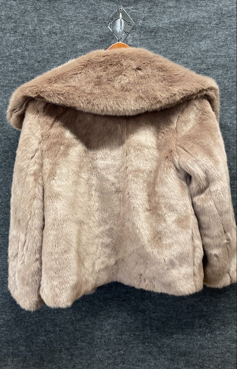 A New Day Women's Taupe Brown Faux Fur Coat Wide Collar Open Front Size S