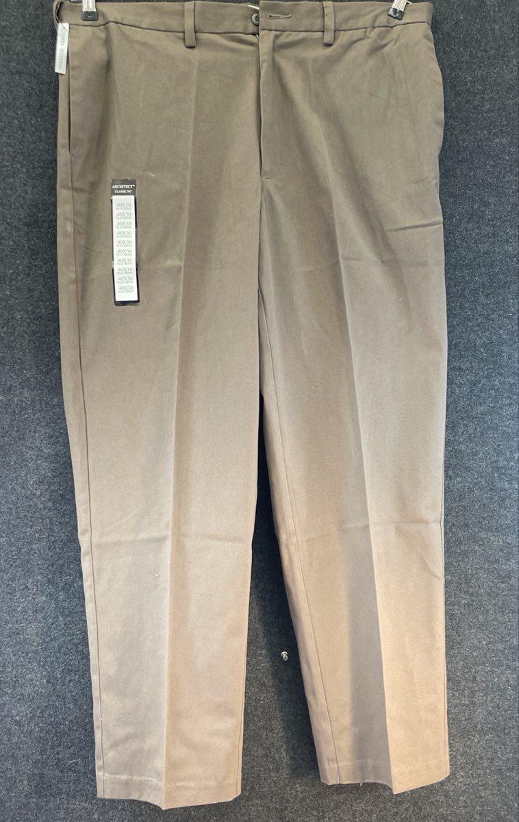 Architect Men's Classic Fit Flat Front Khaki Pants No Iron Stretch NWT 40x30