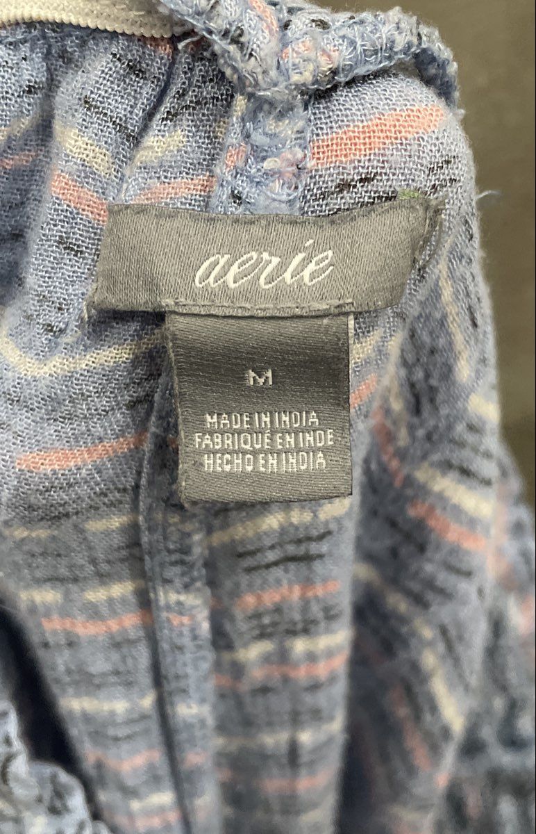 Aerie Women's Blue Multicolor Dash Print Wide Leg Viscose Lounge Pants Sz M