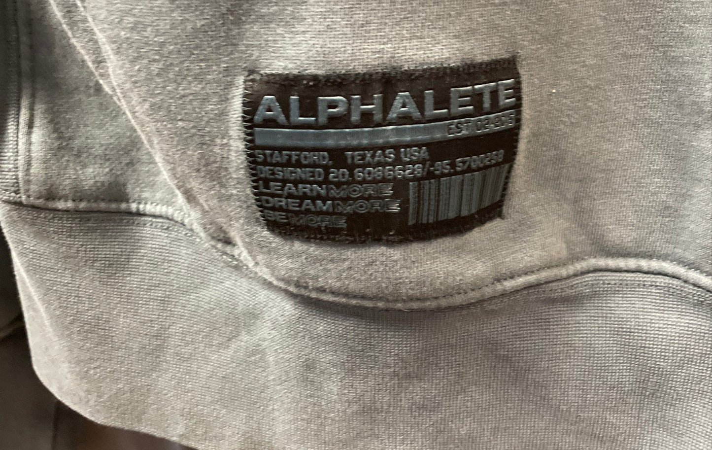 Alphalete Men's Blue Gray Pullover Gym Hoodie Graphic Barcode Sleeve Sz S