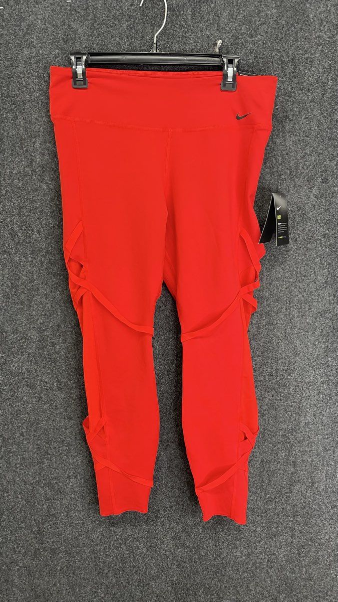 Nike Women's One Luxe 7/8 Leggings Red Strappy Mid Rise Dri-FIT NWT Sz XL