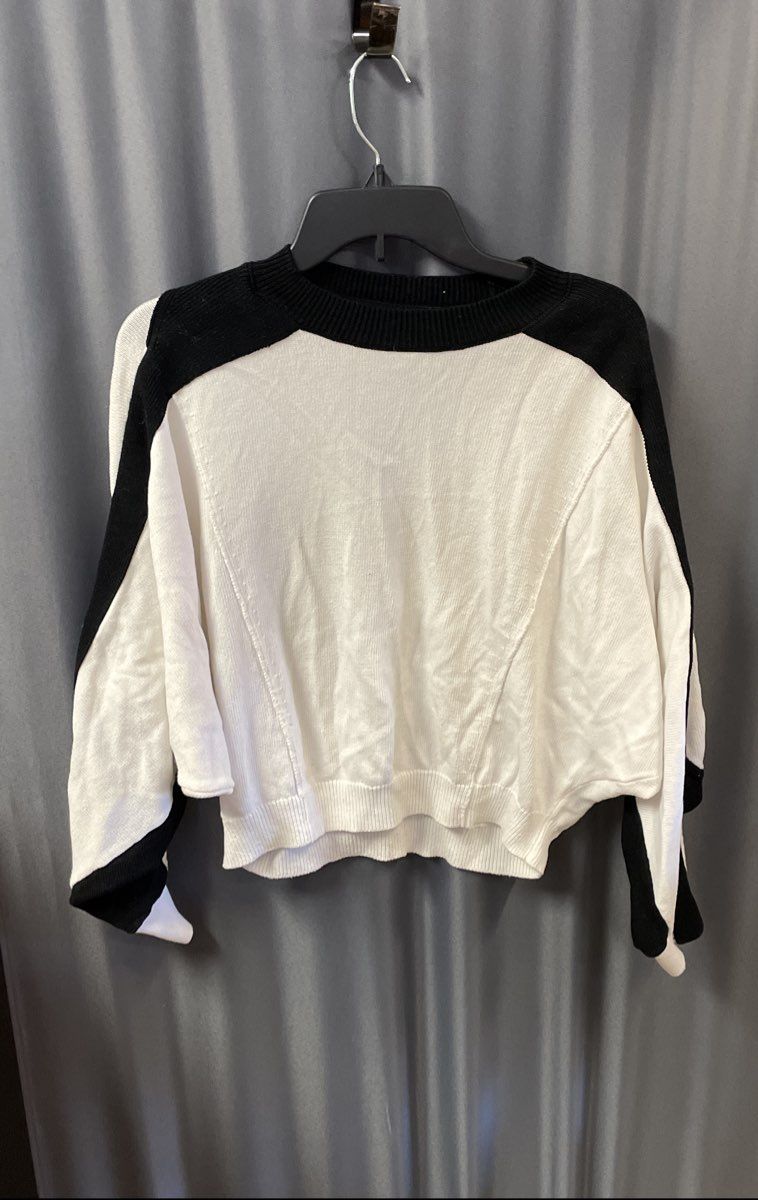 Maeve Women's White Black Colorblock Crop Dolman Sleeve Cotton Sweater Sz S
