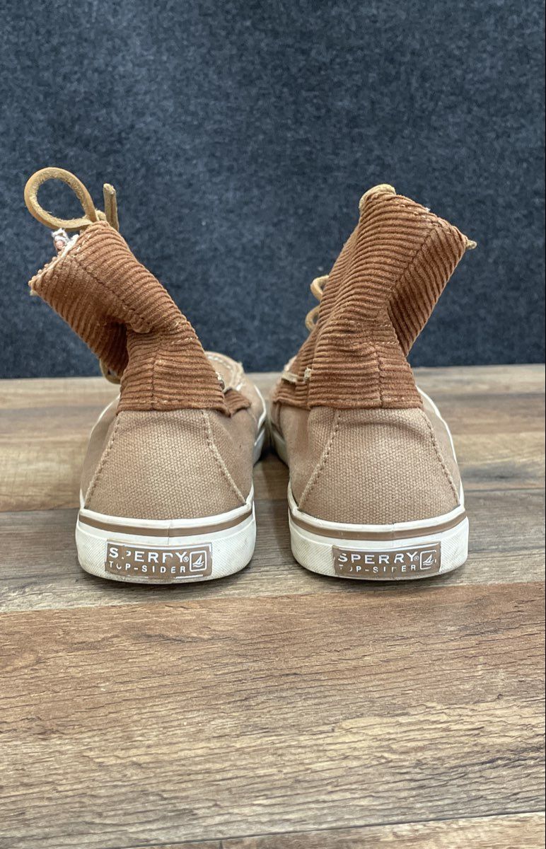 Sperry Top-Sider Brown Corduroy Canvas High Top Side Zip Boat Shoes Size 7.5 M