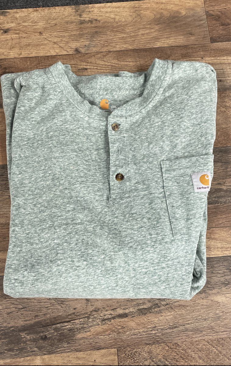 Carhartt Men's Heather Green Short Sleeve Henley Pocket Shirt Original Fit 2XL