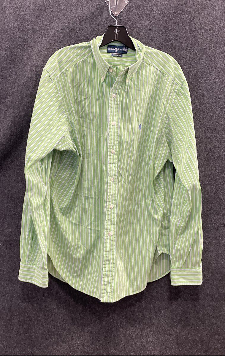 Polo Ralph Lauren Men's Green Striped Classic Fit Cotton Button Down Shirt Sz XL
