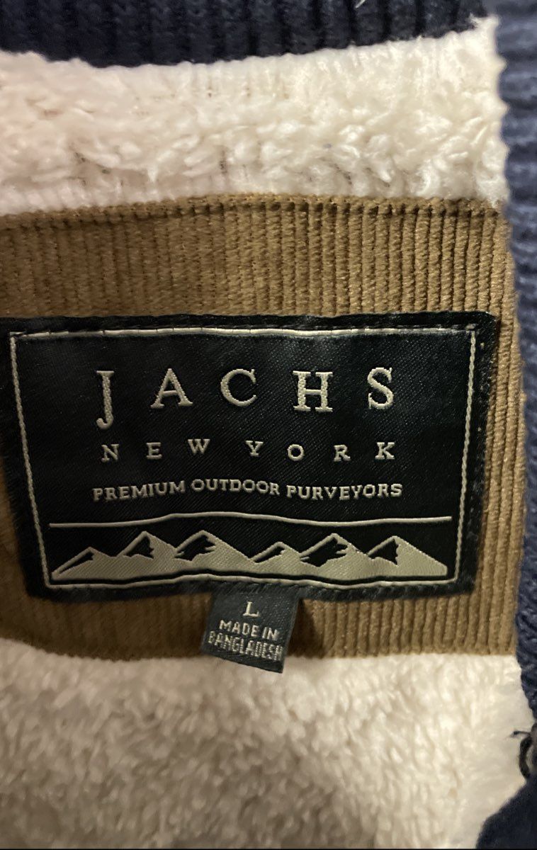 Jachs New York Men's Blue Striped Sherpa Lined Wool Blend Coat Jacket Sz L