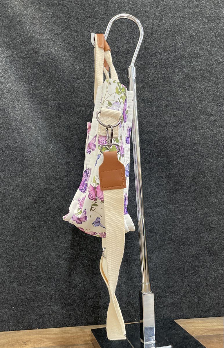 White Floral Butterfly Fabric Tote Bag Large Crossbody Shoulder Purse