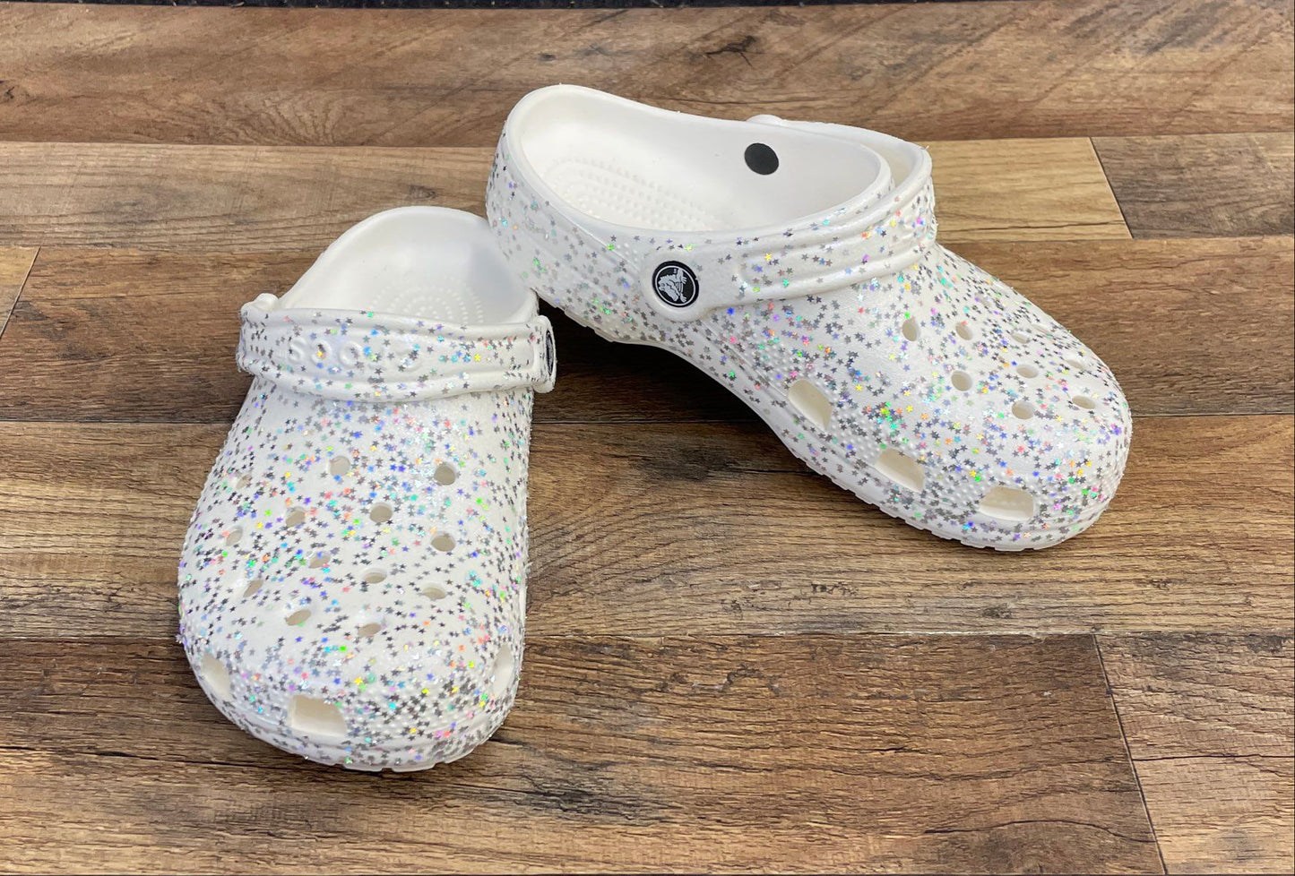 Crocs Classic Star Glitter White Iridescent Clog Youth Junior Size J3