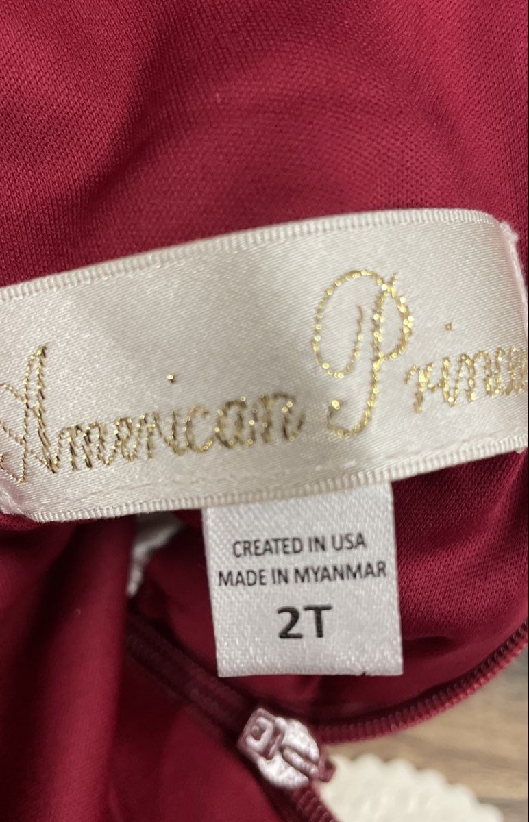 American Princess Girls Burgundy White Velvet Tulle Pearl Holiday Dress NWT 2T