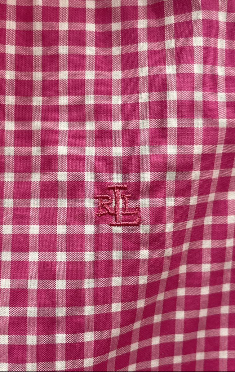 Lauren Ralph Lauren Women's Pink White Gingham Non-Iron Button Down Shirt Sz XS