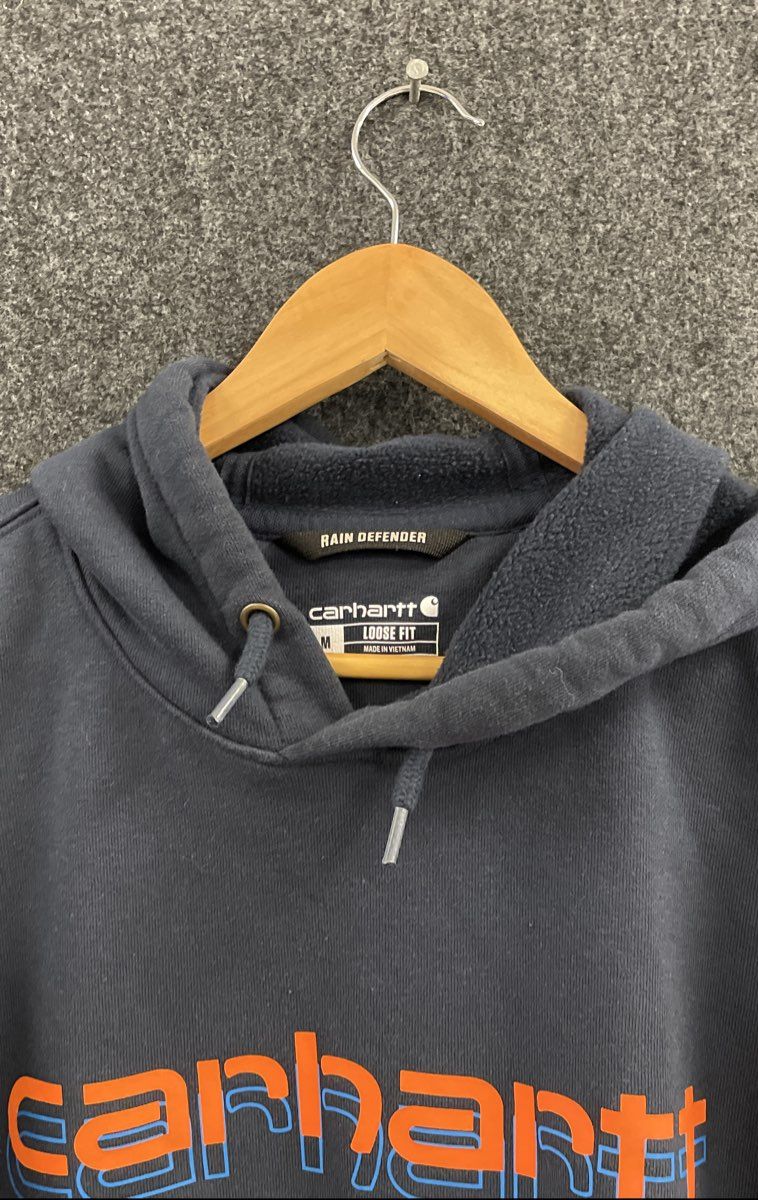 Carhartt Men's Rain Defender Navy Graphic Logo Loose Fit Hoodie Sz M