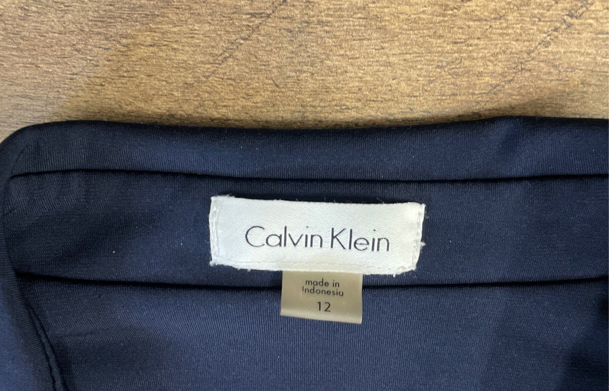Calvin Klein Women's Navy Blue Long Sleeve Collared Wrap Dress Size 12