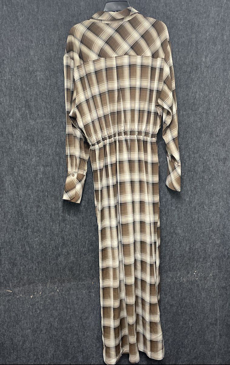 Fashion Nova Women's Brown Plaid Long Sleeve Front Twist Button Up Maxi Dress 1X