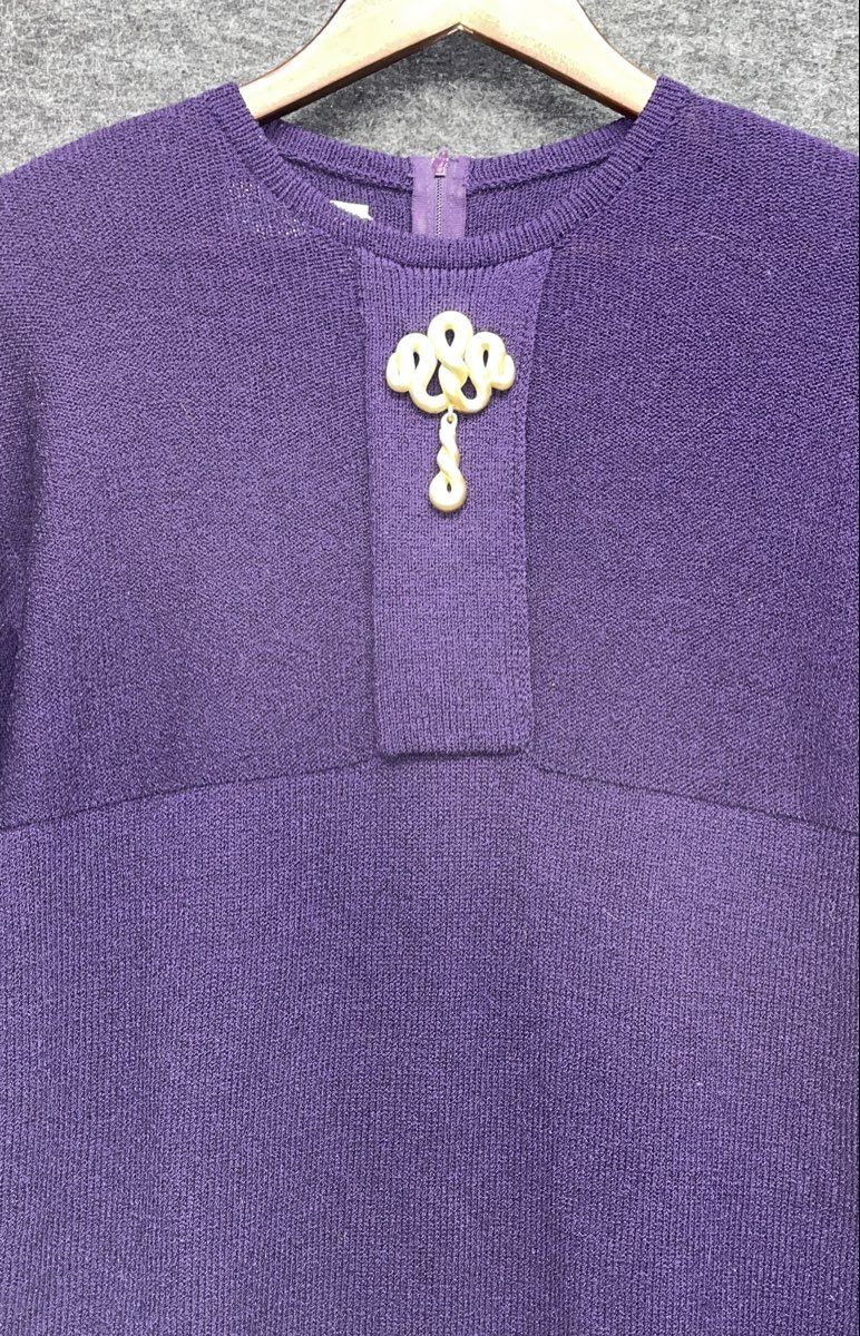 Vintage 90s Steve Fabrikant Women's Purple Knit Tunic Sweater Gold Buttons