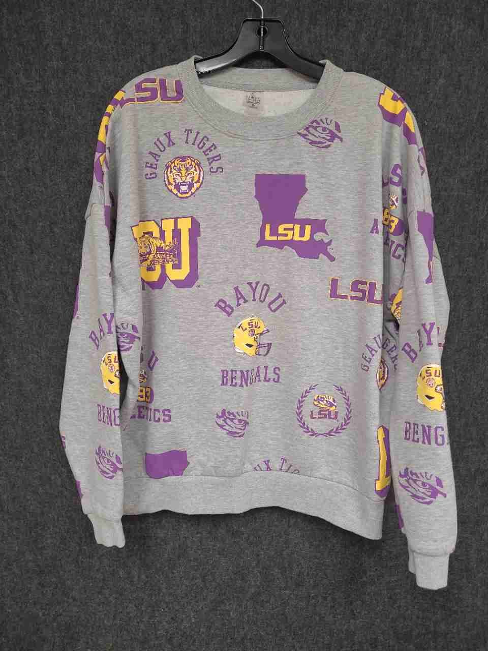 Gameday Couture Women's LSU Tigers Gray All Over Print Pullover Sweatshirt Sz S