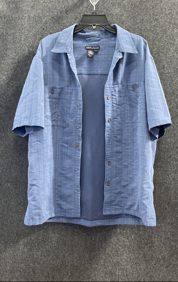 5.11 Tactical Men's Blue Plaid Grid Short Sleeve Button Up Mesh Back Shirt Sz L