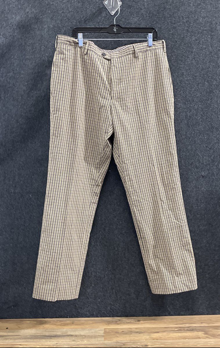 Etro Men's Tan Plaid Gingham Cotton Straight Leg Dress Pants Size 54