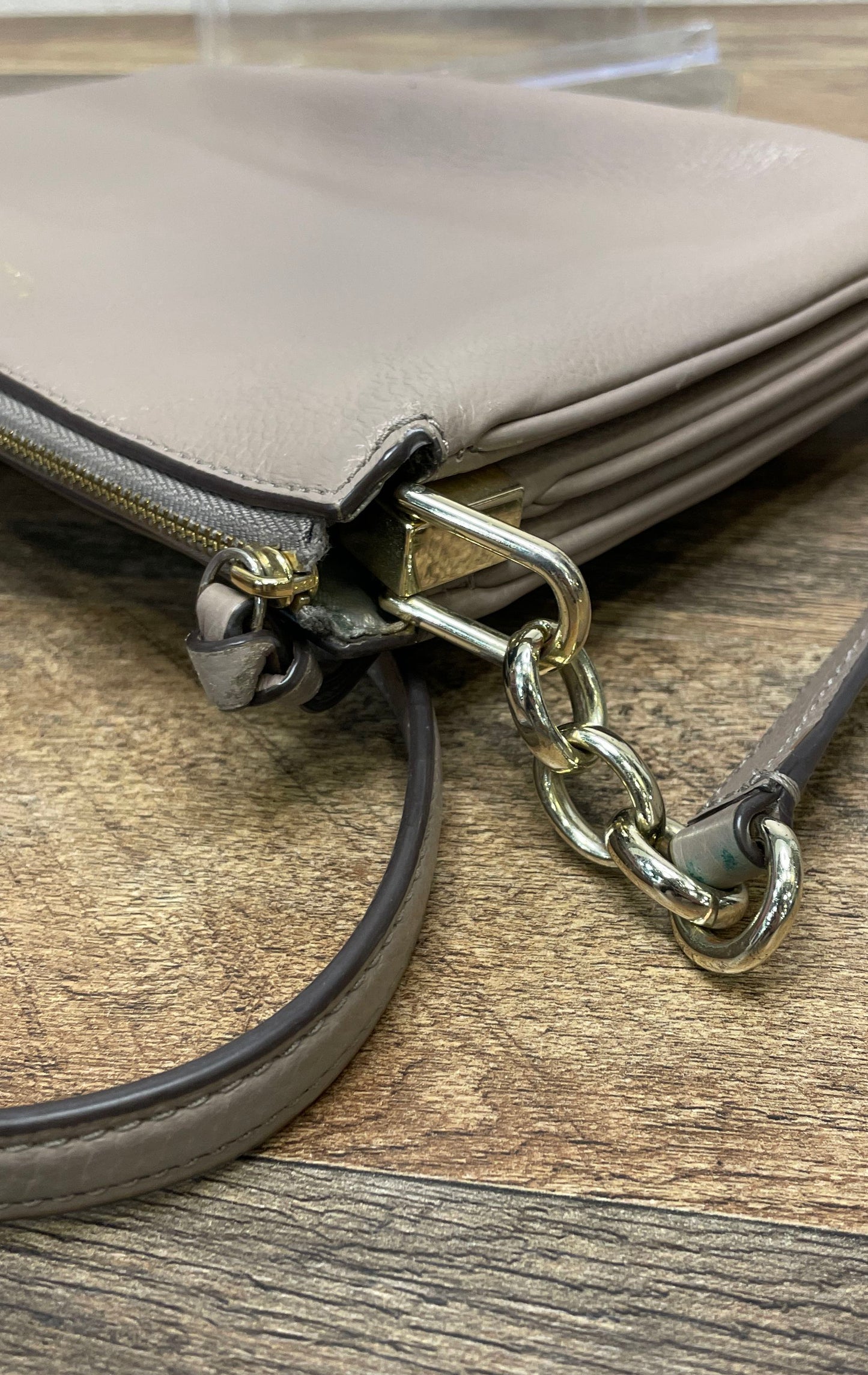 Kate Spade Taupe Pebbled Leather Triple Compartment Crossbody Bag Gold Hardware