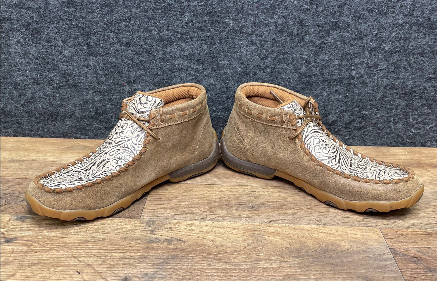 Twisted X WDM0080 Tooled Floral Tan Leather Driving Moc Chukka Women's Size 5.5