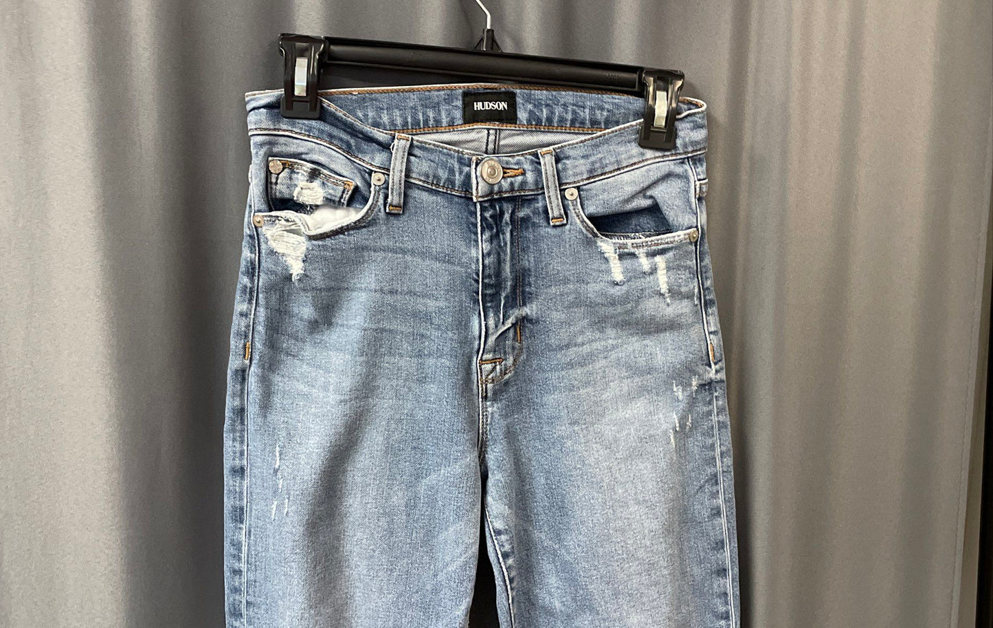 Hudson Women's Blue Distressed Straight Leg Released Frayed Hem Jeans Size 26