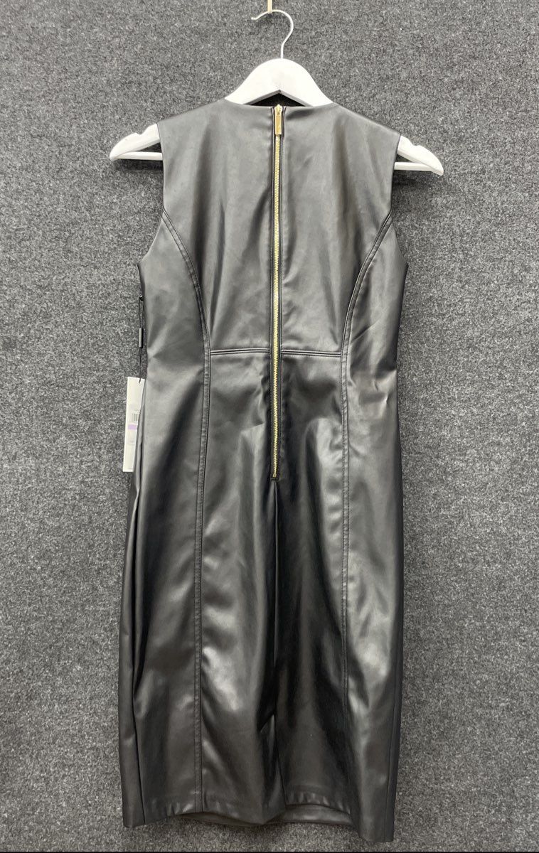 Calvin Klein Women's Black Faux Leather Sheath Dress Sleeveless NWT Sz 6P