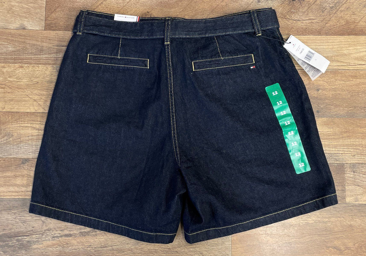 Tommy Hilfiger Women's Rinse Rigid High Waist Tie Belt Denim Shorts NWT Sz 12