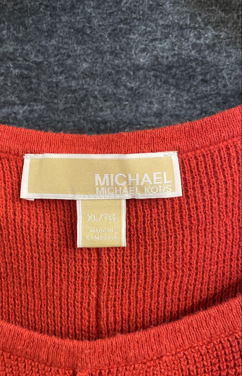 Michael Kors Women's Orange Short Sleeve Textured Knit Scoop Neck Top Sz XL