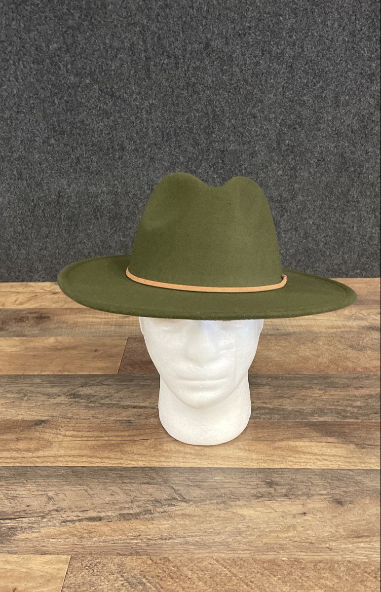 Women's Wide Brim Fedora Hats Lot of 2 Brown Olive Green Polyester Felt Size 57