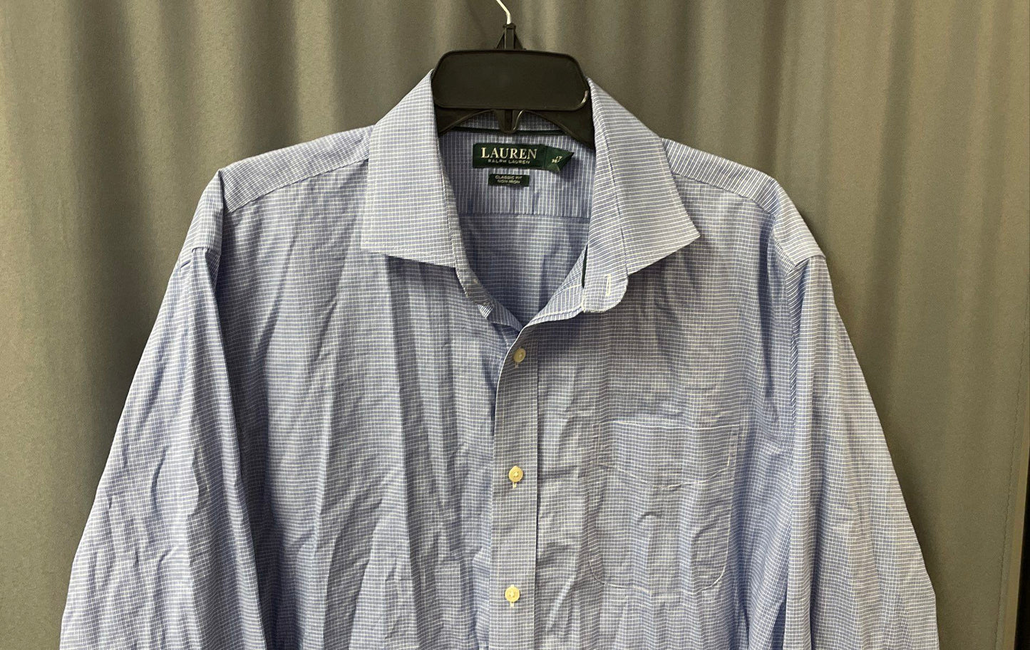 Lauren Ralph Lauren Men's Blue Plaid Classic Fit Non Iron Oxford Sz 17 36/37