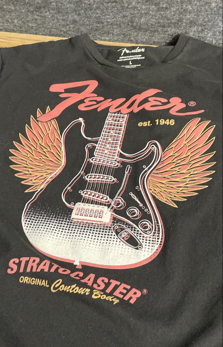 Fender Stratocaster Guitar Graphic T-Shirt Licensed 2024 Black Sz L