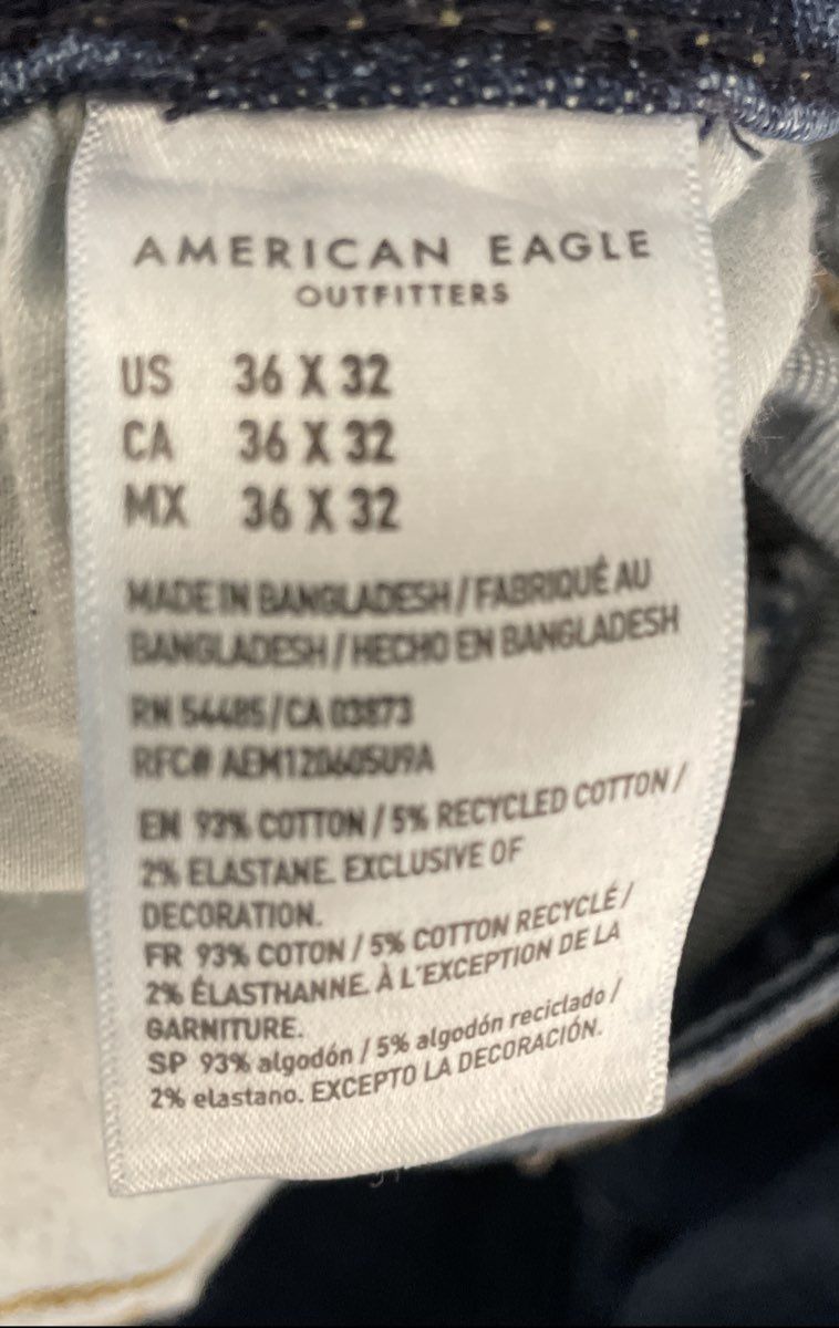 American Eagle Men's Flex Blue Distressed Slim Straight Jeans Sz 36x32