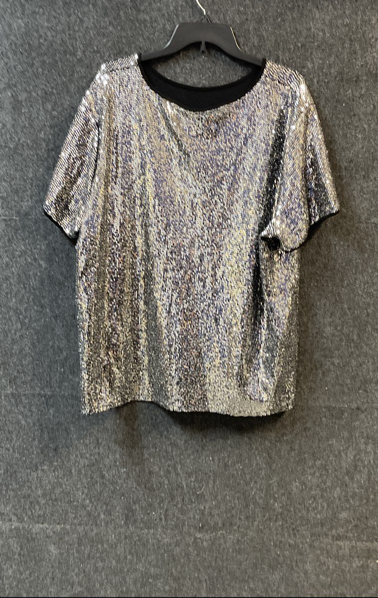 Anne Klein Woman Black Silver Metallic Sequin Short Sleeve Dress Sz 3X NWT
