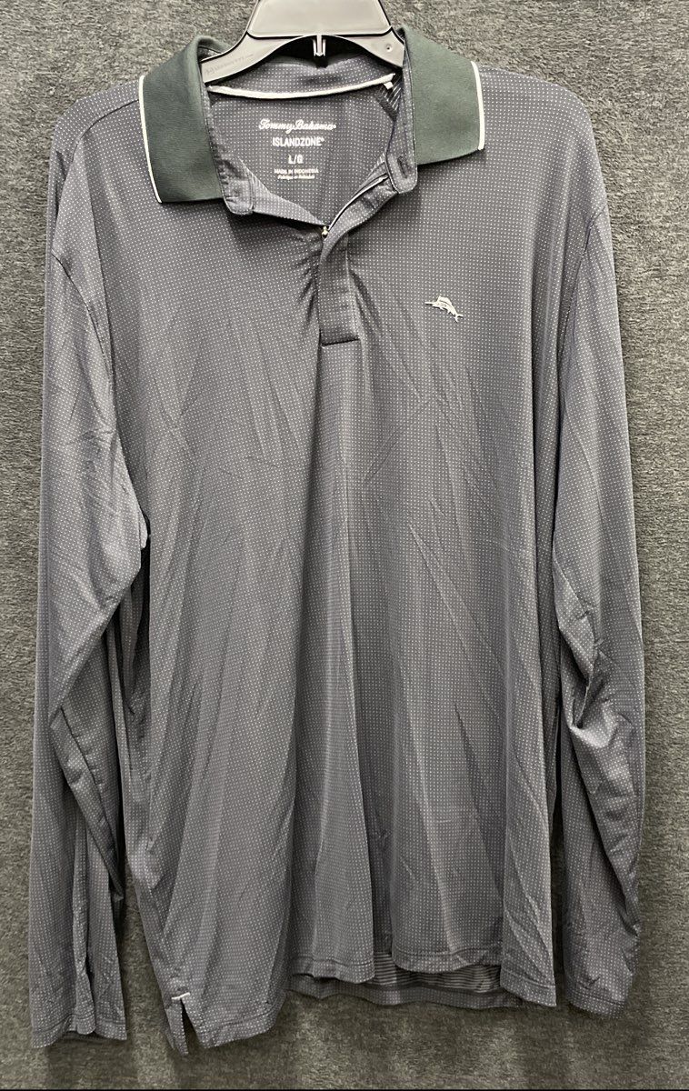Tommy Bahama Men's Gray Micro Dot IslandZone Long Sleeve Quarter Zip Polo Sz L