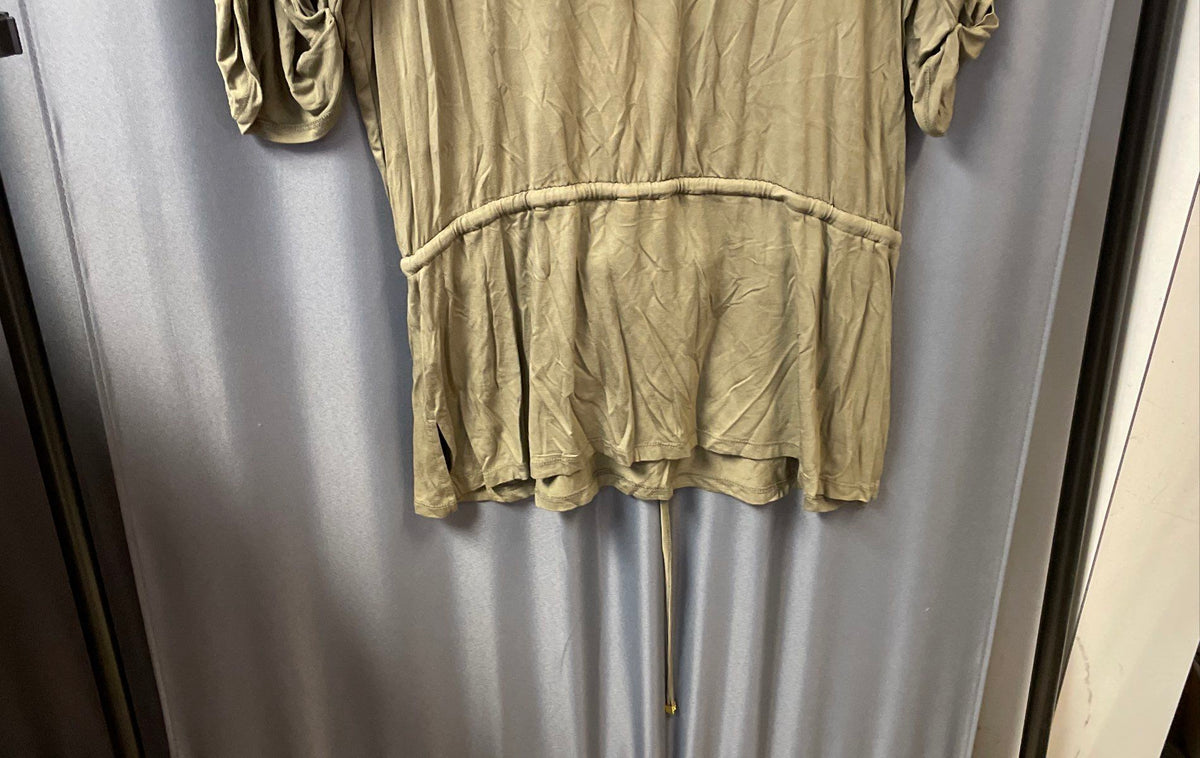 Michael Kors Women's Tunic Safari Green V-Neck Drawstring Roll-Tab Sleeve NWT XL