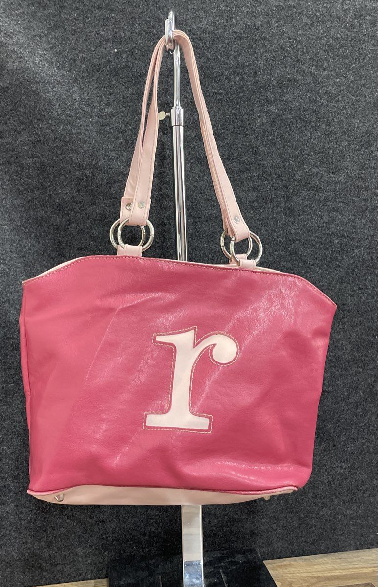 Fashion Express Pink Leather Tote Bag Large Letter R Shoulder Bag