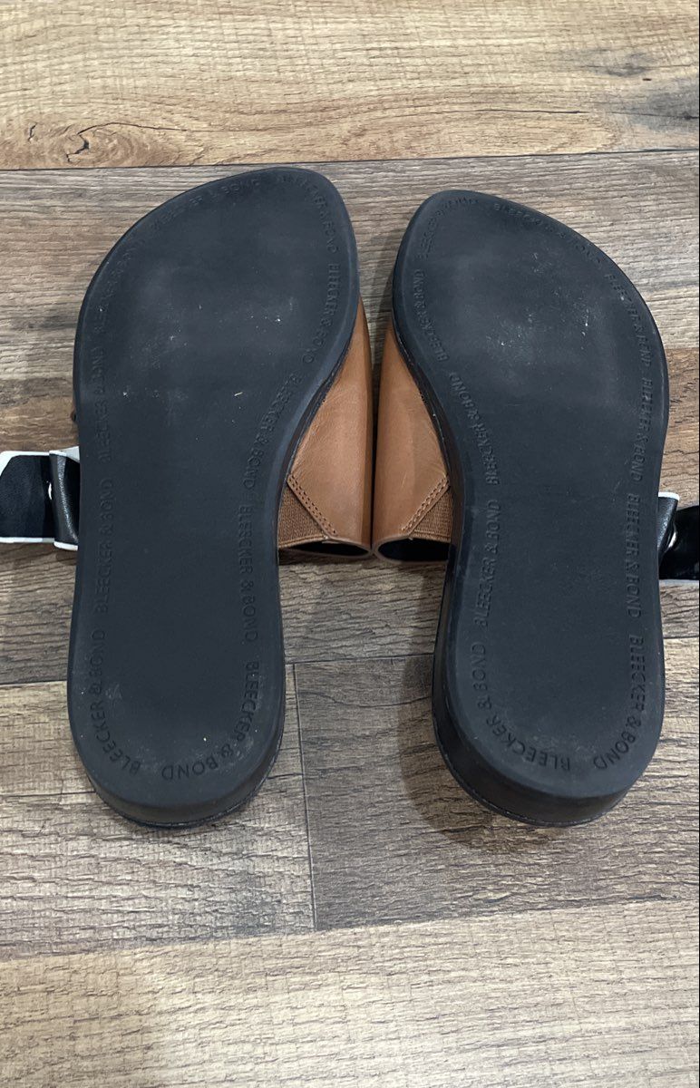 Bleecker & Bond Cognac Brown Black Flat Slide Sandals Women's Size 7.5M